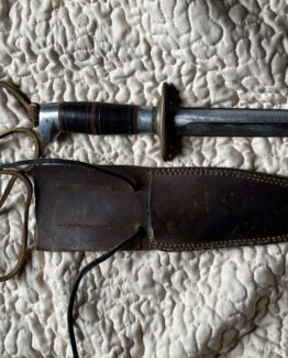 Vintage Boot Dagger Double Edge Brass Guard Stacked Leather Handle Sheath