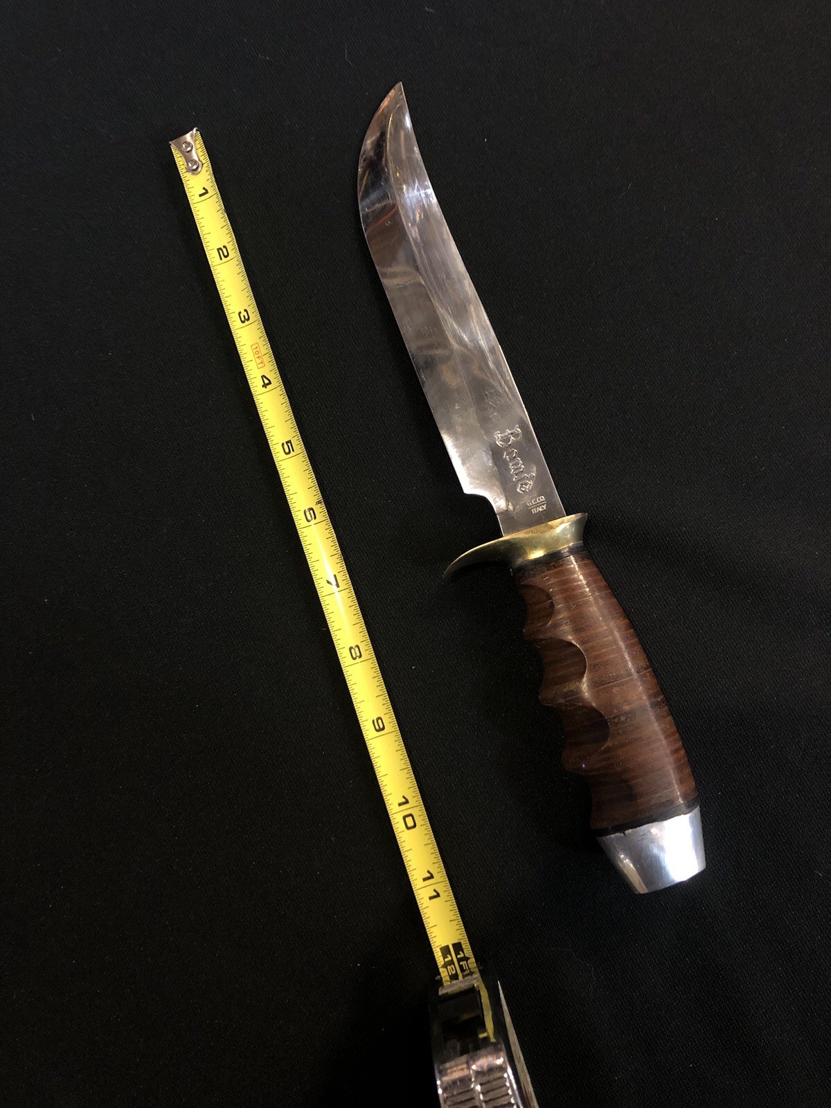 Vintage G C Co 372 Fixed Blade Bowie Knife Stacked Leather Handle Italy