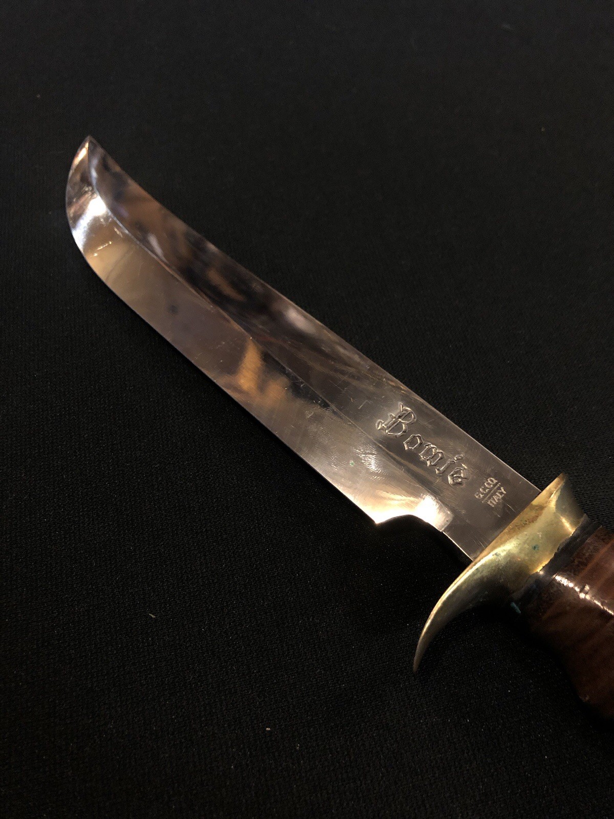 Vintage G C Co 372 Fixed Blade Bowie Knife Stacked Leather Handle Italy - Image 2