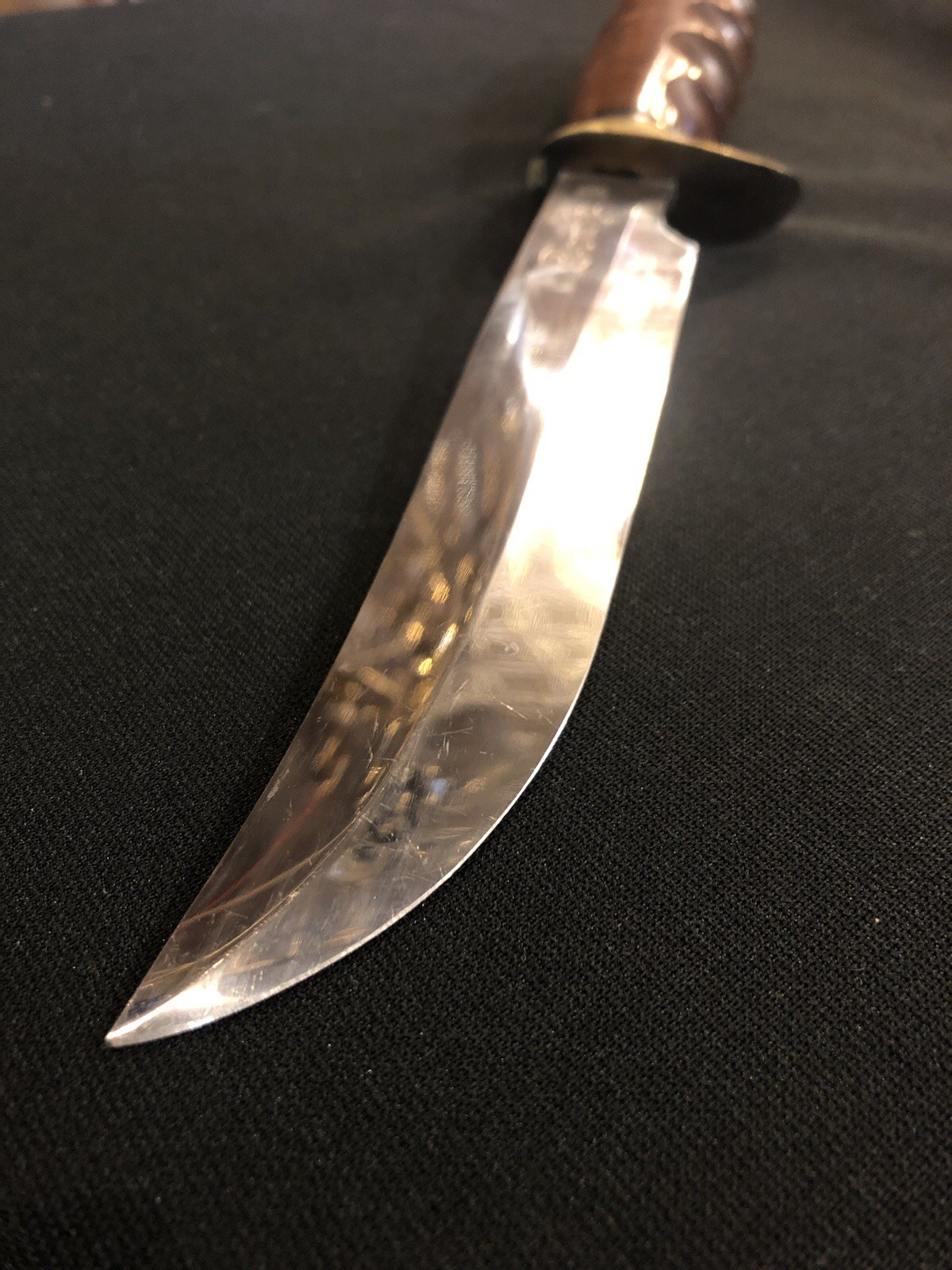Vintage G C Co 372 Fixed Blade Bowie Knife Stacked Leather Handle Italy - Image 3